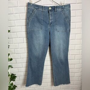 Democracy Medium Blue Wide Leg Crop Jeans with Raw Hem